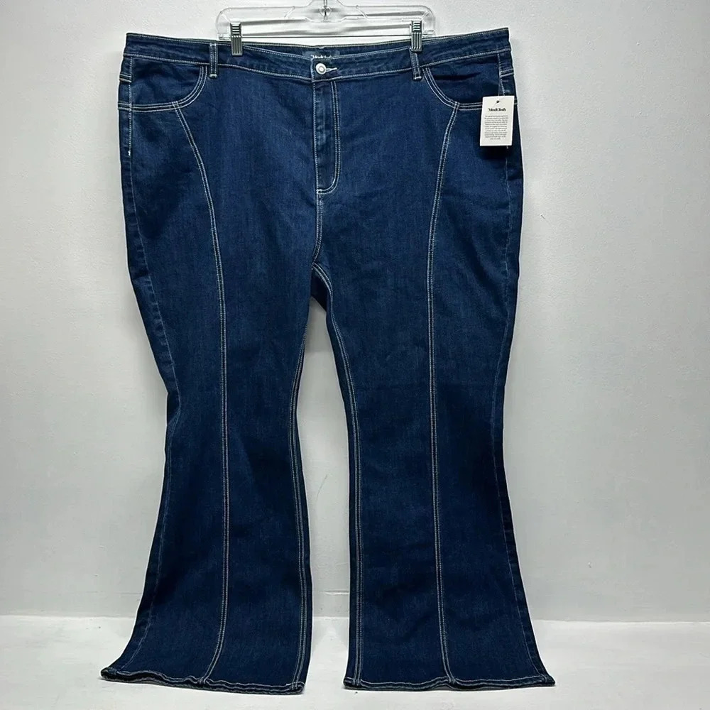 Modcloth The Bianca Flared Leg Denim Jeans Retro 70's Blue New NWT Plus Size 28 - Picture 2 of 13